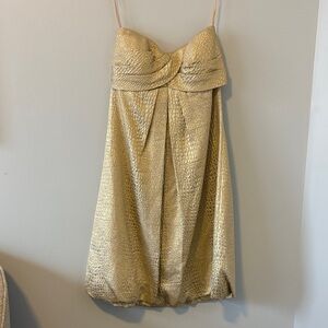 Gold Strapless Pleated Evening Dress